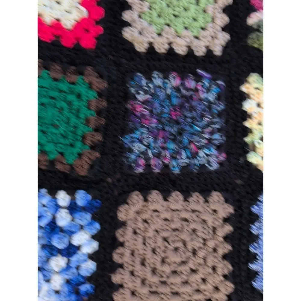 vintage granny square crochet AFGHAN throw blanket decor boho chic 44
